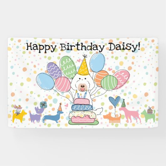 Chalk White Labradoodle Hund Geburtstagsparty Banner (Horizontal)