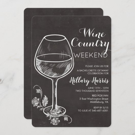 Chalk Wine Country Bachelorette Einladung (Vorne/Hinten)