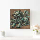 Chalk Zeichn von Jade Foo Dog Quadratische Wanduhr (Zuhause)