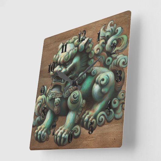 Chalk Zeichn von Jade Foo Dog Quadratische Wanduhr (Winkel)