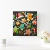 Chalk Zeichne dekorierte Weihnachtskekse Grün Quadratische Wanduhr (Zuhause)