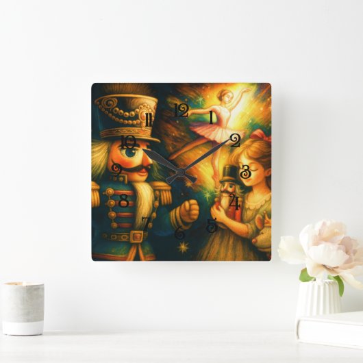 Chalk Zeichne Niedliche Nutcracker Ballet Weihnach Quadratische Wanduhr (Zuhause)