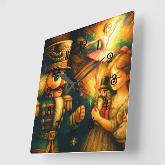 Chalk Zeichne Niedliche Nutcracker Ballet Weihnach Quadratische Wanduhr (Winkel)