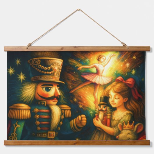 Chalk Zeichne Niedliche Nutcracker Ballet Weihnach Wandteppich Mit Holzrahmen (Vorne)