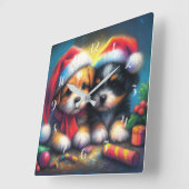 Chalk Zeichne zwei Niedliche Welpen in Weihnachtsm Quadratische Wanduhr (Winkel)