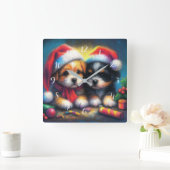 Chalk Zeichne zwei Niedliche Welpen in Weihnachtsm Quadratische Wanduhr (Zuhause)