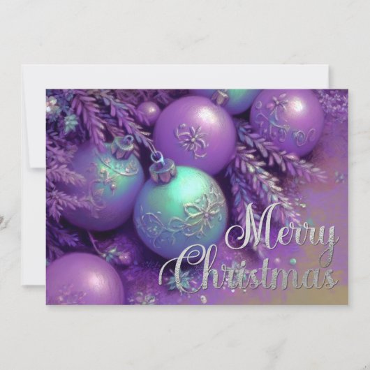 Chalk Zeichnend Lila und Aqua Weihnachtsschmuck Karte (Vorderseite)