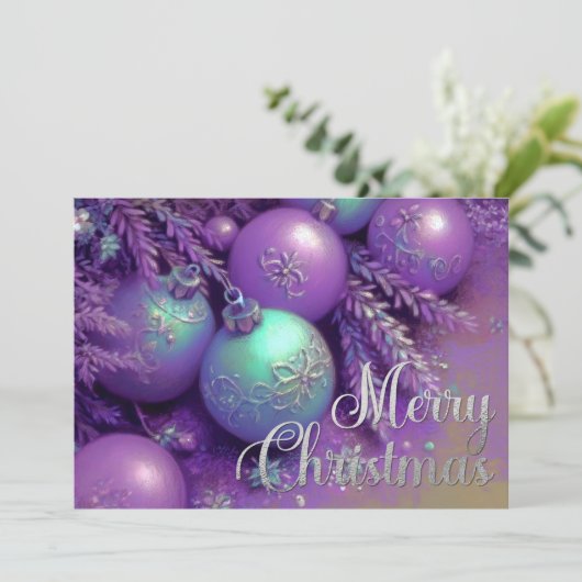 Chalk Zeichnend Lila und Aqua Weihnachtsschmuck Karte (Stehend Vorderseite)