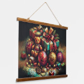 Chalk Zeichnend Weihnachtsbären Geschenk Candy Orn Wandteppich Mit Holzrahmen (Gewinkelt)