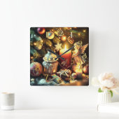 Chalk Zeichnend Weihnachtsbaum Candle Angel Quadratische Wanduhr (Zuhause)