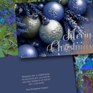 Chalk Zeichnend Weihnachtsschmuck in Blau und Silb Karte