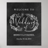 Chalkboad Hand gezeichnet Blumengarten Willkommen Poster (Vorne)