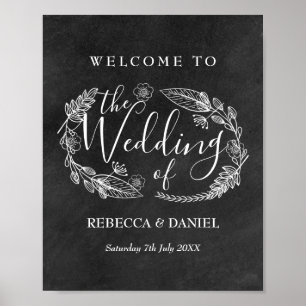 Chalkboad Hand gezeichnet Blumengarten Willkommen Poster