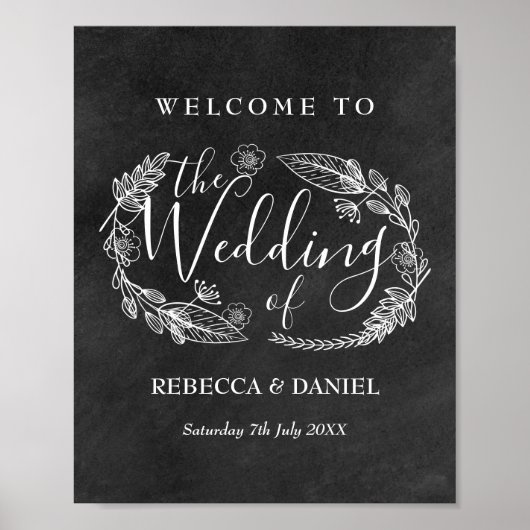 Chalkboad Hand gezeichnet Blumengarten Willkommen Poster (Vorne)