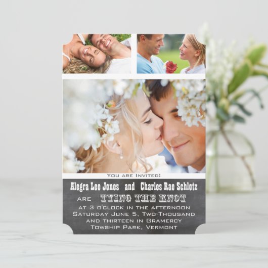 Chalkboad Photo Typography Wedding Invitations Einladung (Stehend Vorderseite)
