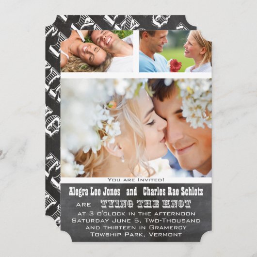 Chalkboad Photo Typography Wedding Invitations Einladung (Vorne/Hinten)