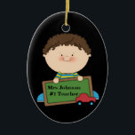 Chalkboard #1 des niedlichen Cartoon Keramikornament<br><div class="desc">Niedlicher Cartoon Student Holding Chalkboard #1 Lehrer Ersetzen Sie durch Ihren eigenen Text oder "Anpassen Sie es",  um den Schriftart oder die Hintergrundfarbe und mehr... </div>