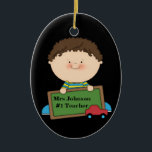 Chalkboard #1 des niedlichen Cartoon Keramikornament<br><div class="desc">Niedlicher Cartoon Student Holding Chalkboard #1 Lehrer Ersetzen Sie durch Ihren eigenen Text oder "Anpassen Sie es",  um den Schriftart oder die Hintergrundfarbe und mehr... </div>