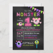 Chalkboard 1. Geburtstag Kleines Monster Girl Part Einladung (Vorderseite)