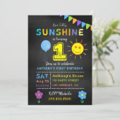 Chalkboard 1. Geburtstag Little Sunshine Boy Party Einladung (Stehend Vorderseite)