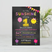 Chalkboard 1. Geburtstag Little Sunshine Girl Part Einladung (Stehend Vorderseite)