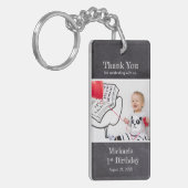 Chalkboard 1st Birthday Boy Foto Name Schlüsselanhänger (Vorderseite links)