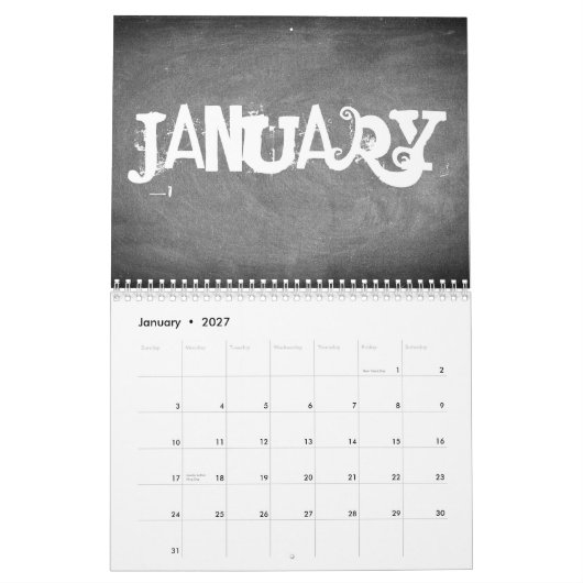 Chalkboard 2018 - Schwarzer und Weißer Text Kalender (Jan 2027)