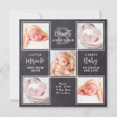 Chalkboard 5 Foto Collage New Baby Stats Birth Dankeskarte (Vorderseite)