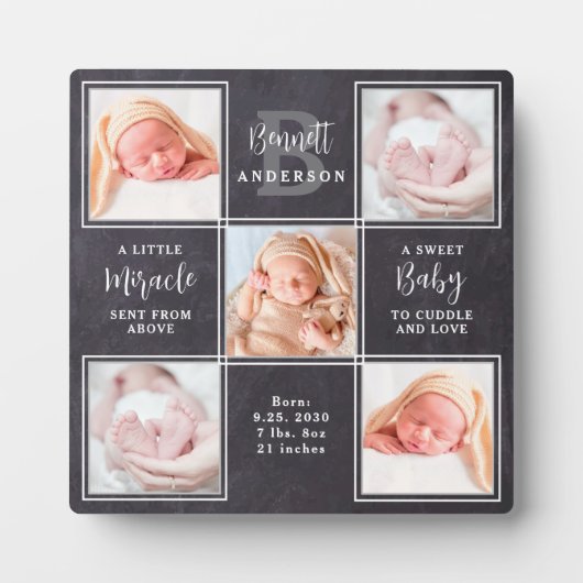 Chalkboard 5 Foto Collage Personalisiert Neues Bab Fotoplatte (Vorderseite)