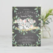 Chalkboard Adorable Koala Bären Triole Babydusche Einladung (Stehend Vorderseite)