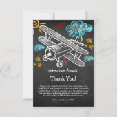 Chalkboard Adventure erwartet Airplane Baby Shower Dankeskarte (Vorderseite)