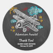 Chalkboard Adventure erwartet Airplane Baby Shower Runder Aufkleber (Vorderseite)