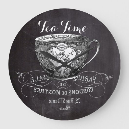 Chalkboard Alice in Wonderland tea party teacup Große Wanduhr (Vorderseite)