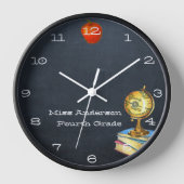 Chalkboard and Globe Personalized Teacher Clock Uhr (Vorderseite)