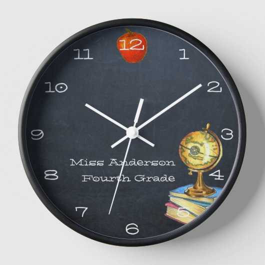 Chalkboard and Globe Personalized Teacher Clock Uhr (Vorderseite)