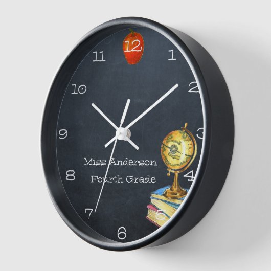 Chalkboard and Globe Personalized Teacher Clock Uhr (Winkel)