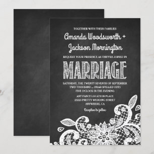 Chalkboard and Lace Rustic Wedding Einladung