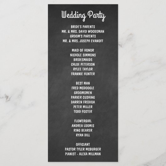 Chalkboard and Lace Rustic Weddings Programme (Rückseite)