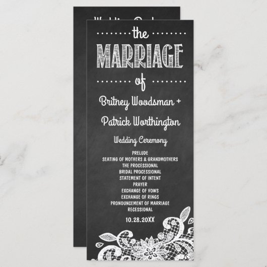 Chalkboard and Lace Rustic Weddings Programme (Vorne/Hinten)