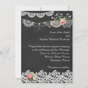 Chalkboard and Lace ShabbyChic Wedding Einladung