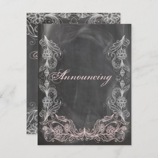 Chalkboard Antike Rosa Flora Heirat Ankündigung (Vorne/Hinten)