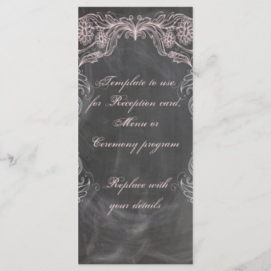 Chalkboard Antike rosa Flora Programm Rackkarte (Rückseite)