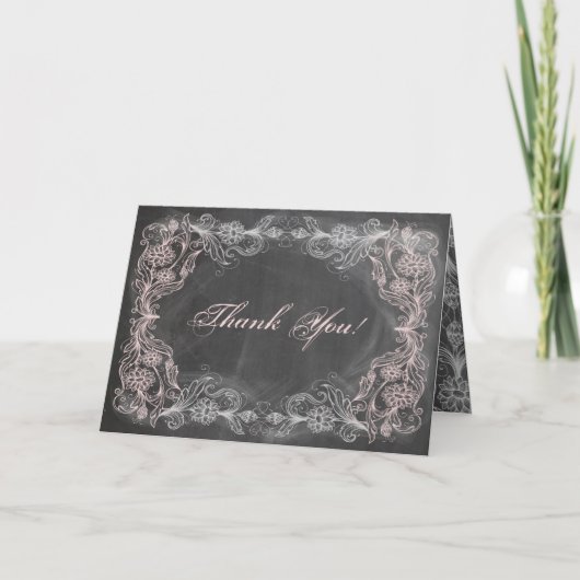 Chalkboard Antique Pink Floral Danke Karte (Vorderseite)
