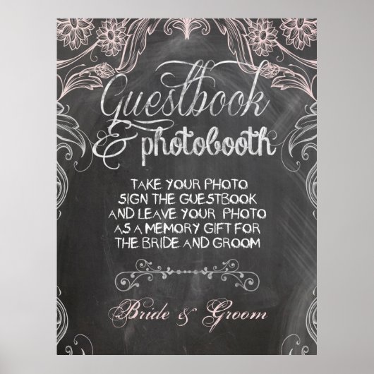 Chalkboard Antique Pink Wedding Foto Booth Poster (Vorne)