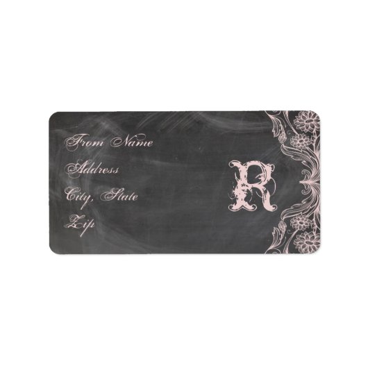 Chalkboard Antirosa Floral Monogramm-Adresse Adressaufkleber (Vorne)