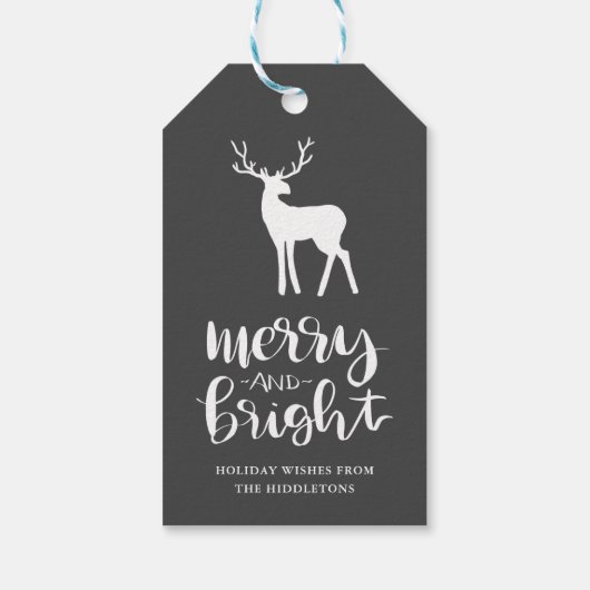 Chalkboard Antler Merry & Bright Script Weihnachte Geschenkanhänger (Rückseite)