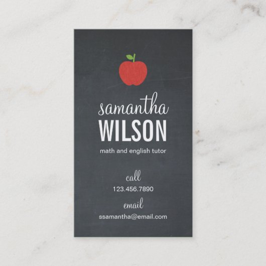 Chalkboard Apple Teacher Business Card - Groon Visitenkarte (Vorderseite)