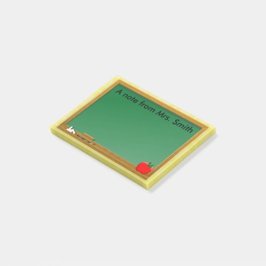Chalkboard Apple Yellow Kariert Teacher's Post-it Klebezettel (angewinkelt)