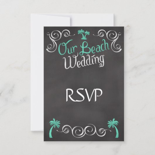 Chalkboard Aquamarin Beach Wedding Matching UAWG A RSVP Karte (Vorderseite)