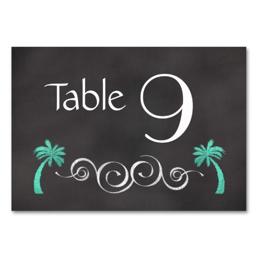 Chalkboard Aquamarin Beach Wedding Tischnummer (Vorderseite)